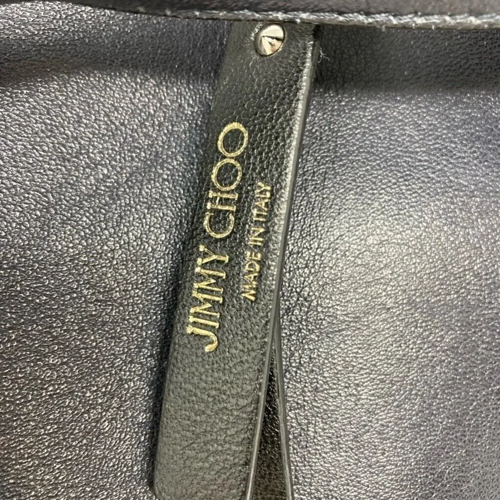 Jimmy Choo Raven Hobo Handbag Purse Black Leather Pocket Double Zipper Chain